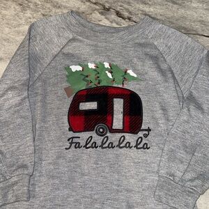 Cozy Gray Kids Sweatshirt with Red Plaid Camper Design